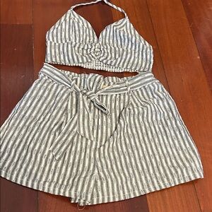 Striped Halter Top and Shorts Set